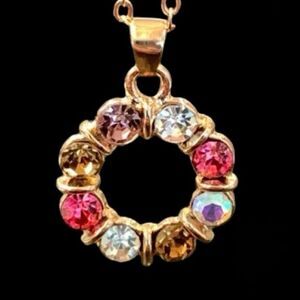 Jubilee JeweledMulticolor Crystal Pendant – Gold Tone Wreath Necklace